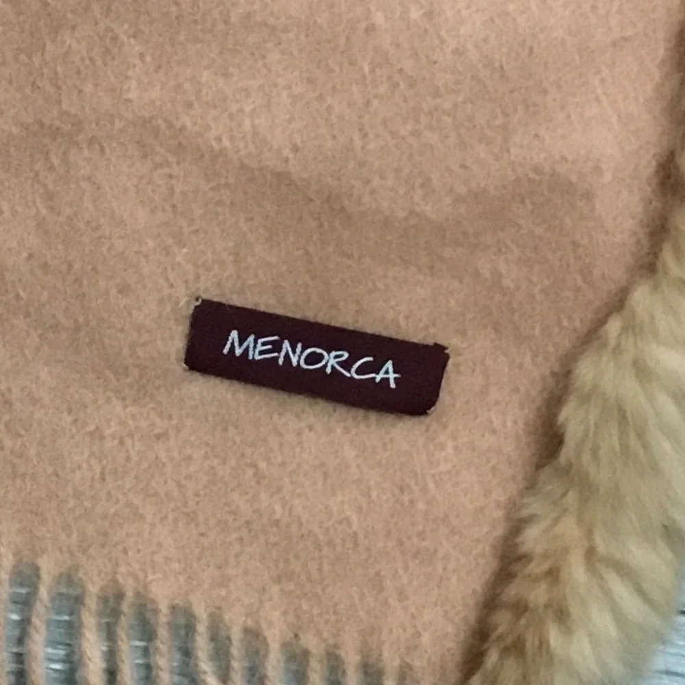 Wool Cashmere Wrap with Rabbit Fur Trim MENORCA aprox 66X20